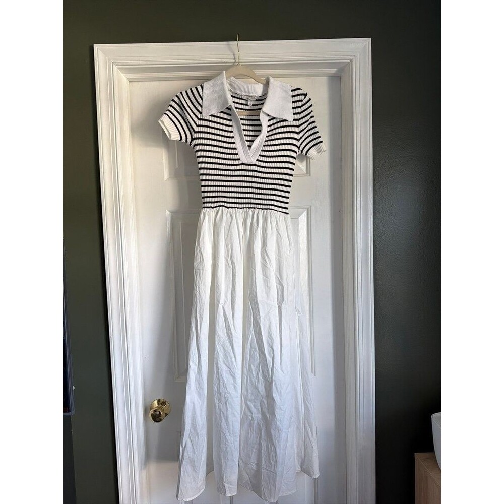 Zoe and Claire Striped Knit Top White Skirt Dress